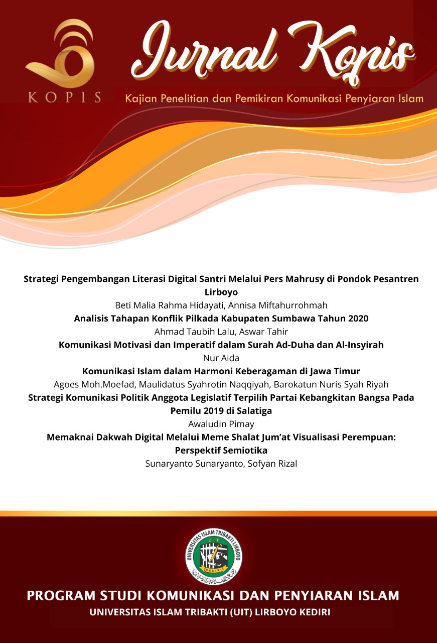 					View Vol. 5 No. 2 (2023): Jurnal Kopis: Kajian Penelitian dan Pemikiran Komunikasi Penyiaran Islam, Februari 2023
				